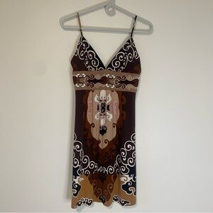 Trina Turk Brown and Cream Patterned Mini Dress Y2K size 2